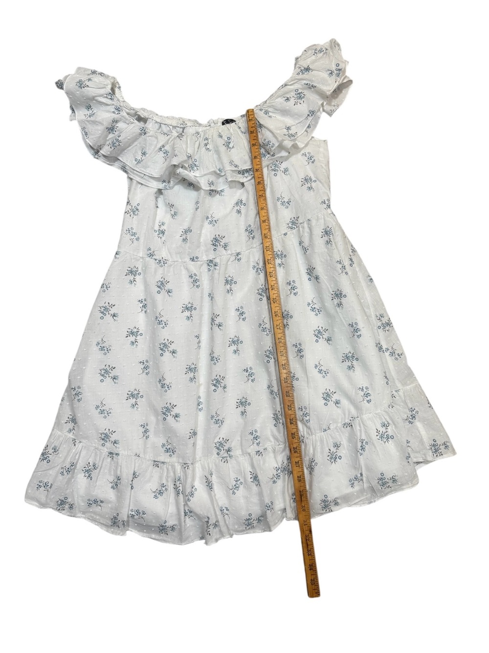 Simplee Plus 2XL Swiss Dot Floral Off Shoulder Mini Dress White Blue Cottage - Picture 4 of 7